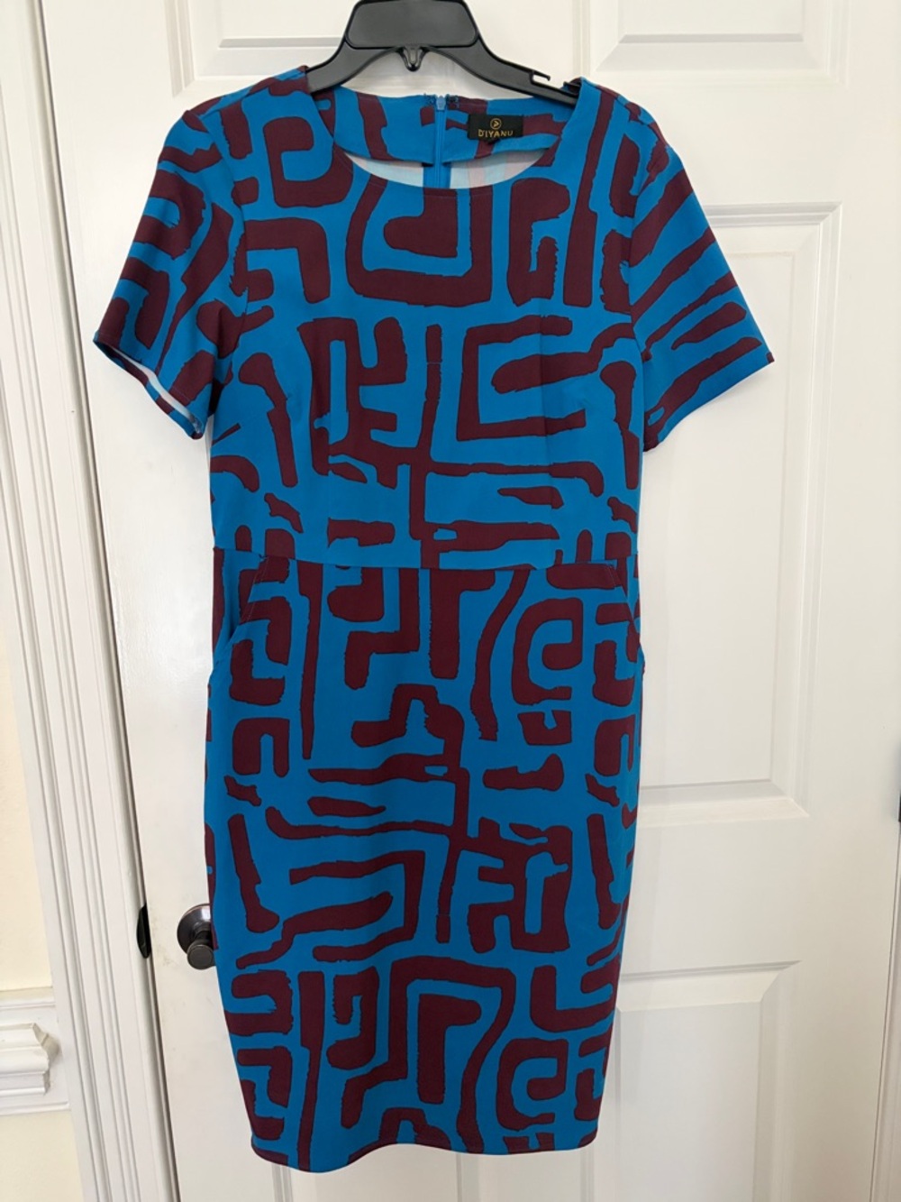 D’Iyanu Teal & Burgundy Abstract Print Mini Dress